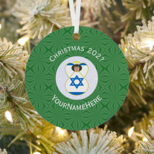 Israeli Angel Christmas Flag Personalised Metal Tree Decoration