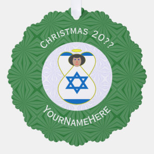 Israeli Angel Christmas Flag Personalised Tree Decoration Card