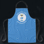 Israeli Angel Hanukkah Flag Blue Personalised Apron<br><div class="desc">Personalised all over print apron for Hanukkah features an angel dressed in the Flag of Israel.. The angel is found inside a white fractal circle of squiggly squares with a background of blue squiggly squares. Add your own text, if you wish. Personalise with a name, holiday, and year. Fun housewarming...</div>