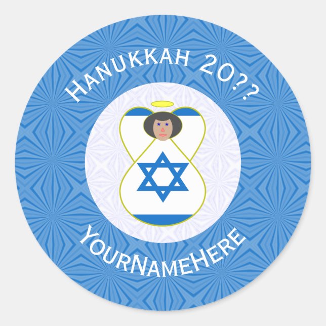 Israeli Angel Hanukkah Flag Personalised  Classic Round Sticker (Front)