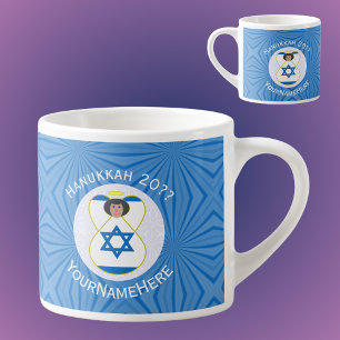 Israeli Angel Hanukkah Flag Personalised Espresso Cup