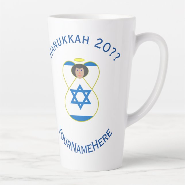 Israeli Angel Hanukkah Flag Personalised Large Latte Mug (Right)