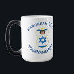 Israeli Angel Hanukkah Flag Personalised  Magic Mug<br><div class="desc">Personalised classic morphing mug to help you celebrate Hanukkah with this angel dressed in the Flag of Israel. Add your name, or the name of someone else, if giving as a gift, to personalise. Add a year and holiday, too. Designed to augment your Hanukkah decor this holiday season. Design shows...</div>