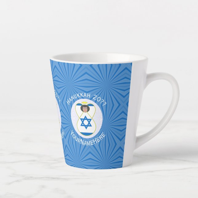 Israeli Angel Hanukkah Flag Personalised Small Latte Mug (Right)