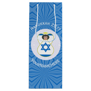 Israeli Angel Hanukkah Flag Personalised  Wine Gift Bag