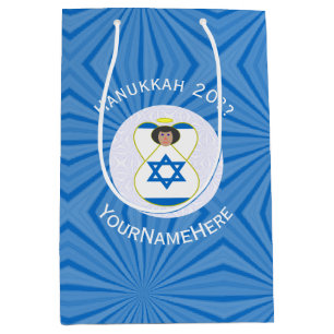 Israeli Angel Hanukkah Flag Personalized  Medium Gift Bag