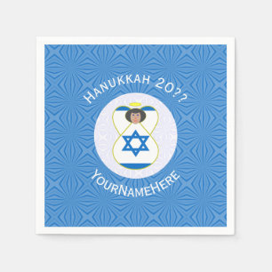 Israeli Angel Hanukkah Flag Personalized  Napkin