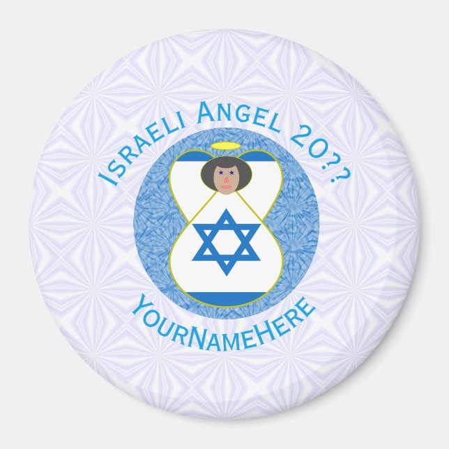 Israeli Flag Angel on Blue and White Personalised  Magnet (Front)