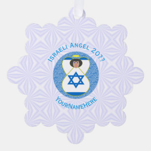 Israeli Flag Angel on Blue and White Personalised  Tree Decoration Card