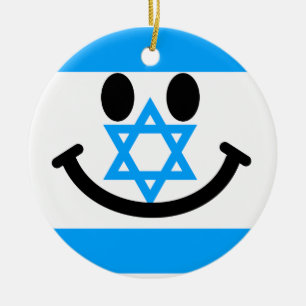 Israeli flag face ceramic tree decoration
