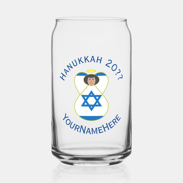 Israeli Flag Hanukkah Angel Personalised Can Glass (Front)