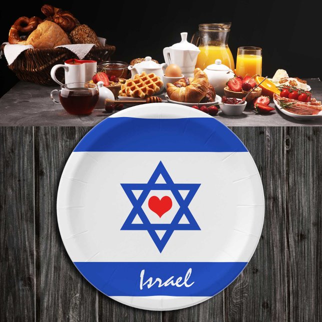 Israeli flag & Heart - Israel travel/sports fans Paper Plate (Creator Uploaded)