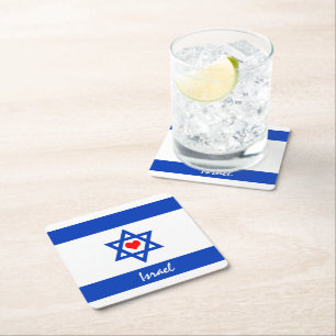 Israeli flag & Heart - Israel travel/sports fans Square Paper Coaster
