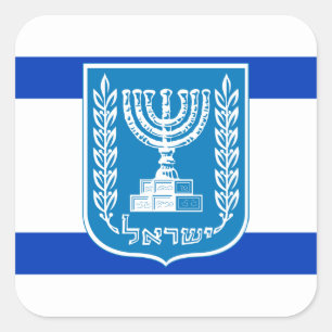 Israeli Flag & National Emblem, Flag of Israel Square Sticker