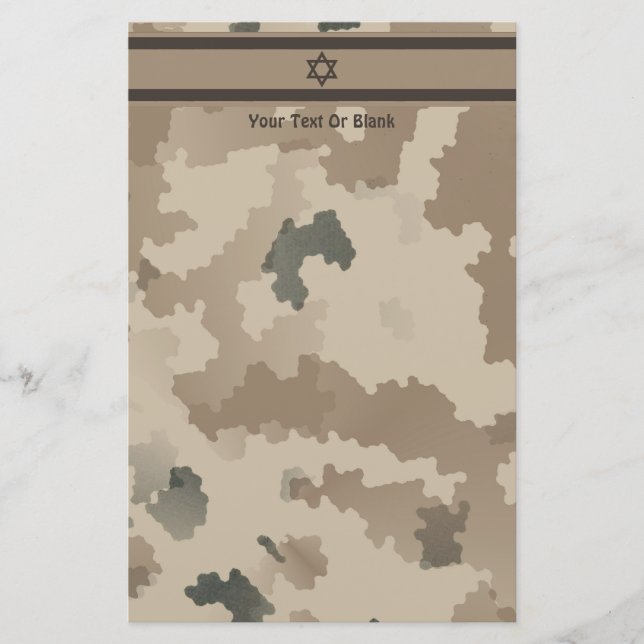Israeli Flag On Desert Camo Stationery (Front)