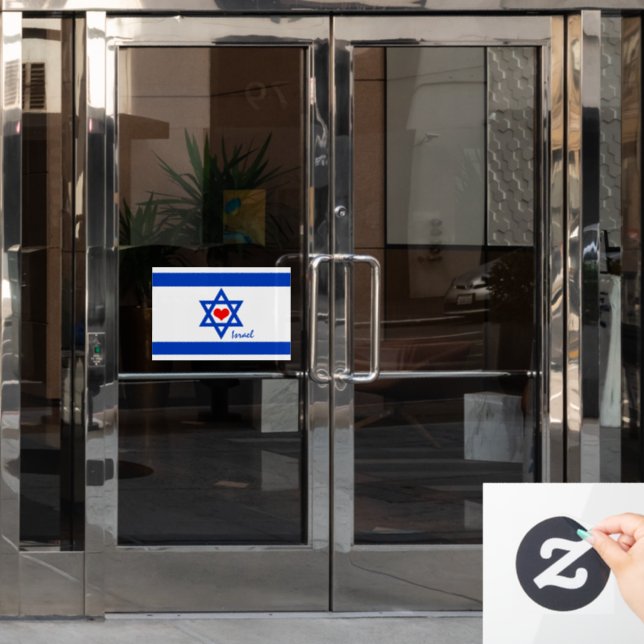 Israeli flag, Red Heart & Israel patriots /sports Window Cling (Office Door)