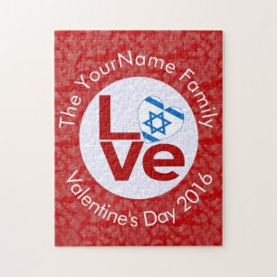 Israeli Flag Red Letter LOVE White on Red Jigsaw Puzzle