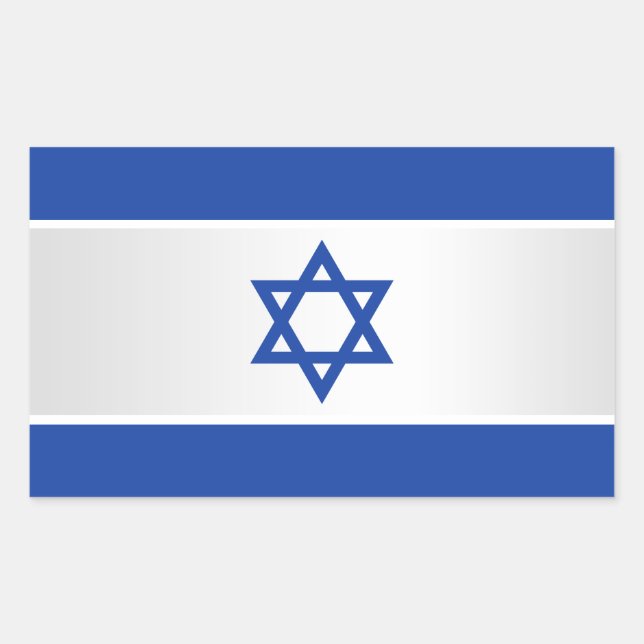 Israeli Flag Star of David Blue on White Rectangular Sticker (Front)