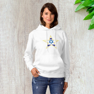 Israeli Flag Star of David Gold Trimmed Hoodie