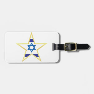 Israeli Flag Star of David Gold Trimmed Luggage Tag