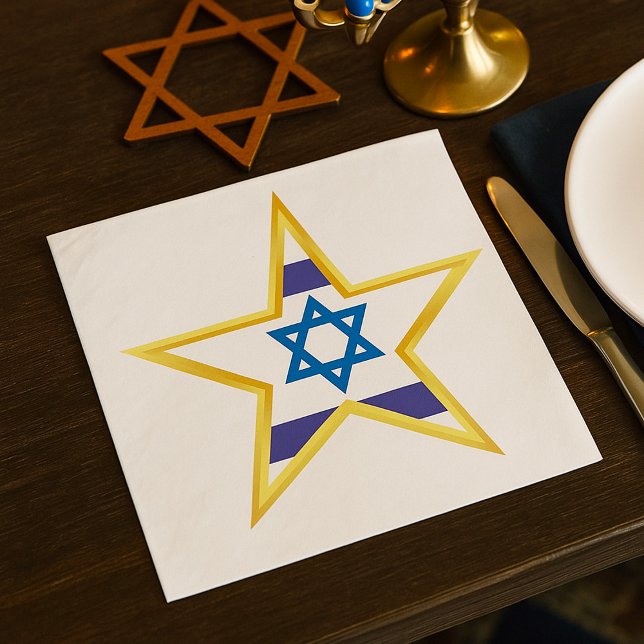 Israeli Flag Star of David Gold Trimmed Napkin (Creator Uploaded)