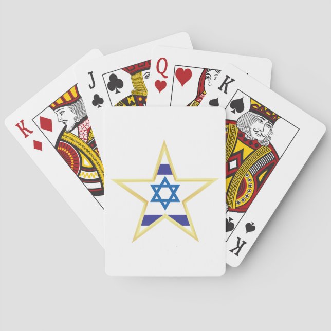 Israeli Flag Star of David Gold Trimmed Playing Cards (Back)