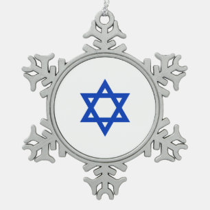 Israeli Star of David Snowflake Pewter Christmas Ornament