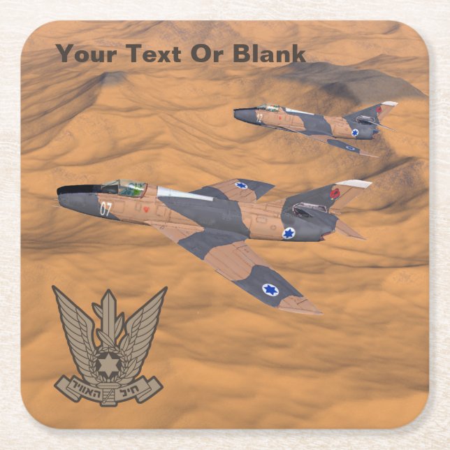 Israeli Super Mystères Over The Desert Square Paper Coaster (Front)