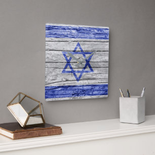 Israeli wood flag square wall clock