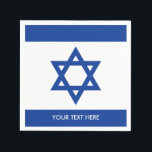 Israelian flag of Israel custom party napkins<br><div class="desc">Israelian flag of Israel custom party napkins. Paper party supplies with country flag and personalised text. Great for Bat / Bar Mitzvah,  hanukkah,  cocktail party,  restaurant,  hotel,  cafe,  bar,  shop,  lunch room,  busines,  company,  office,  wedding,  celebration,  Birthday,  heritage,  family reunion,  expat celebration etc. Jewish star of David design.</div>