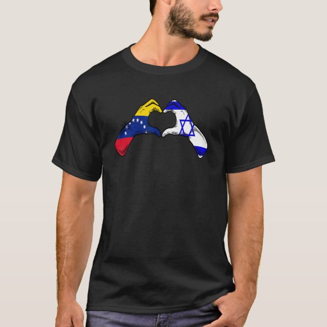 Isreal Venezuela Flag Isreali Venezuelan Heart T-Shirt (Front)