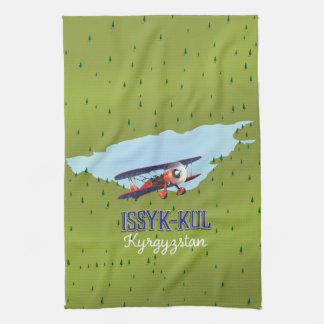 Issyk-Kul Kyrgyzstan lake travel poster art. Tea Towel