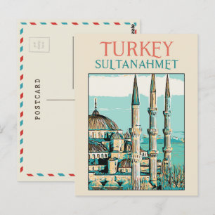 Istambul Blue Mosque illustration Turkey Postcard