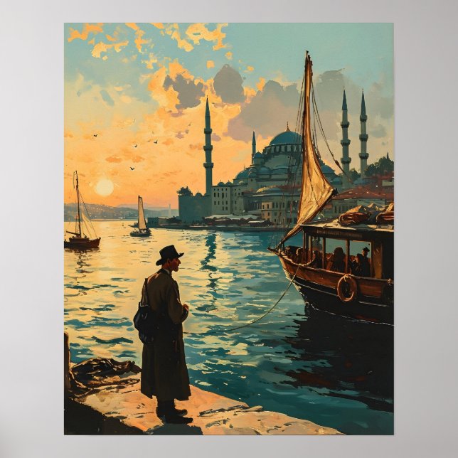 Istanbul: Blue Mosque & Bosphorus Vintage Postcard Poster (Front)