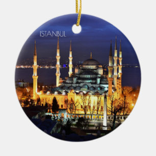 Istanbul Blue Mosque Night Scenery Premium Travel  Ceramic Tree Decoration