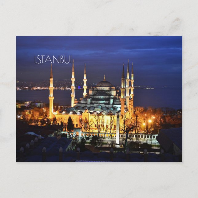 Istanbul Blue Mosque Night Scenery Premium Travel  Holiday Postcard (Front)