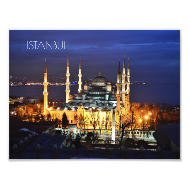 Istanbul Blue Mosque Night Scenery Premium Travel  Photo Print (Front)