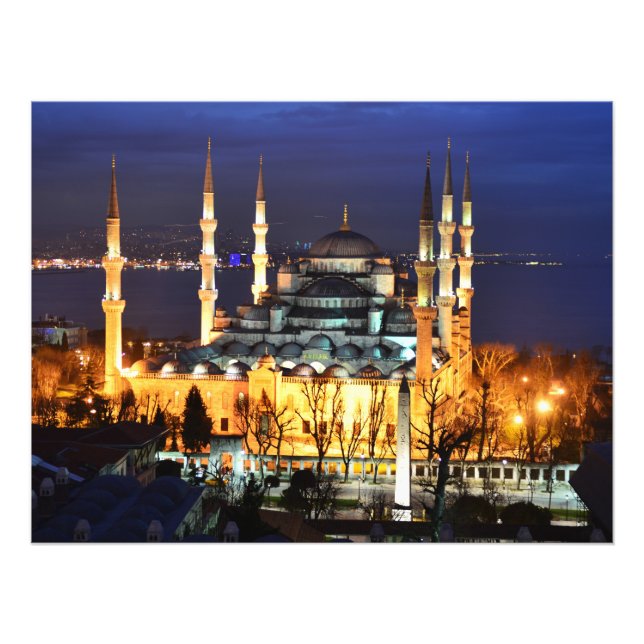 Istanbul Blue Mosque Night Scenery Premium Travel  Photo Print (Front)