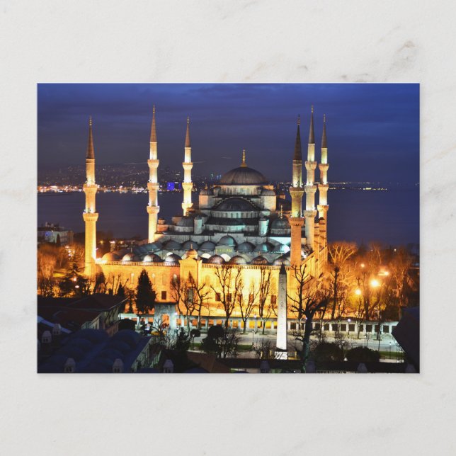 Istanbul Blue Mosque Night Scenery Premium Travel  Postcard (Front)
