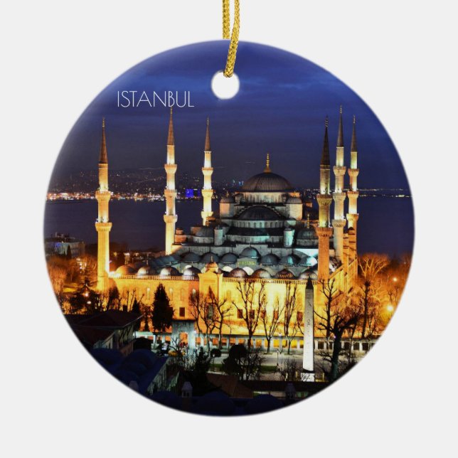 Istanbul Blue Mosque Night View Scenery Turkey Ceramic Tree Decoration (Front)