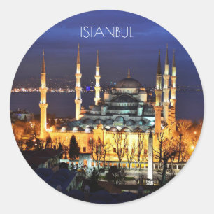 Istanbul Blue Mosque Night View Scenery Turkey Classic Round Sticker