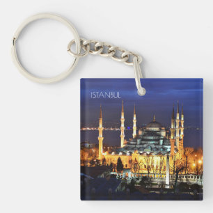Istanbul Blue Mosque Night View Scenery Turkey Key Ring
