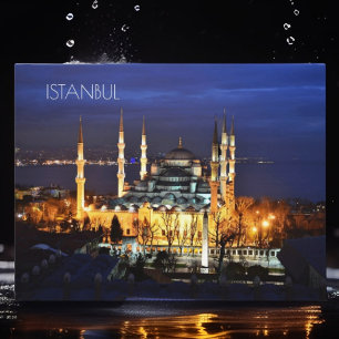 Istanbul Blue Mosque Night View Scenery Turkey Postcard