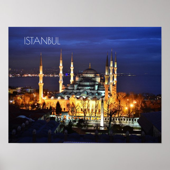 Istanbul Blue Mosque Night View Scenery Turkey Poster (Front)