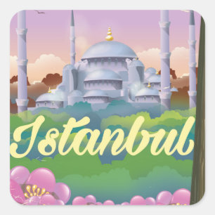 Istanbul blue mosque travel poster square sticker