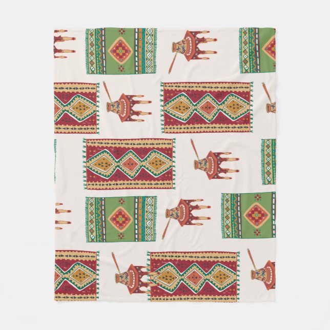 Istanbul Carpets Coffee: Vintage Pattern Fleece Blanket (Front)