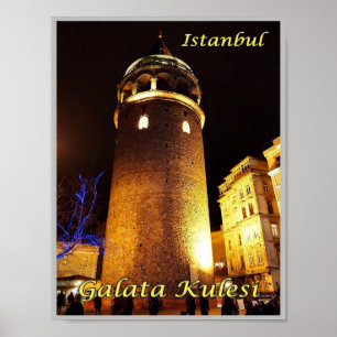 Istanbul - Galata Kulesi at Night - Turkey - Poster
