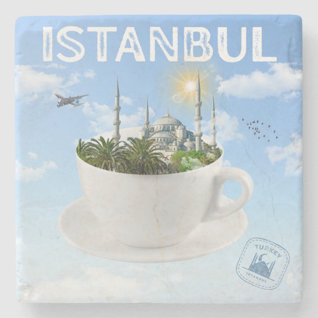 Istanbul in a Teacup - Skyline - Turkish Gift Stone Coaster (Front)
