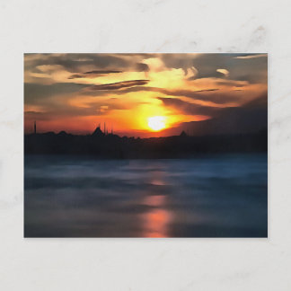 Istanbul Skyline Against Beautiful Sunset Postcard