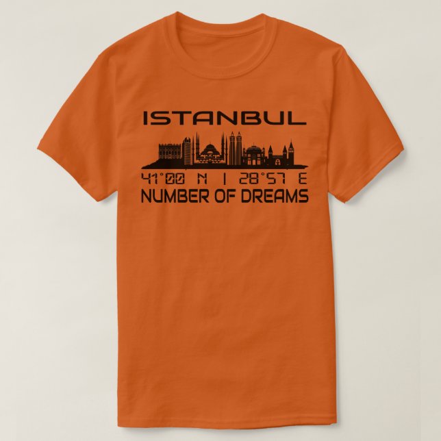 Istanbul Skyline GPS Coordinates Silhouette T-Shirt (Design Front)